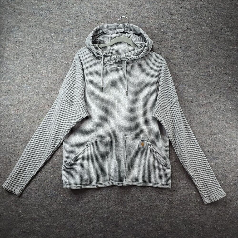 Carhartt Waffle Knit Hoodie Relaxed Fit Gray 104967-HGY Womens sz L (12-14)